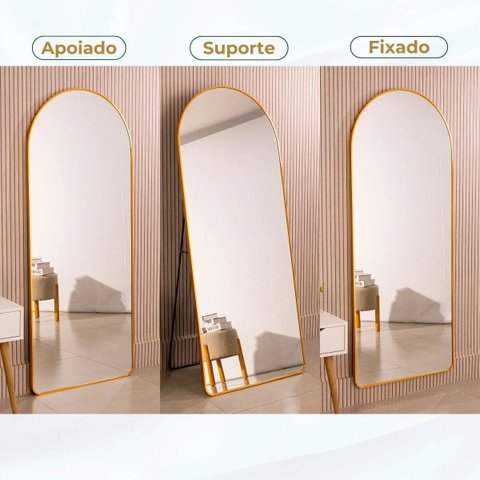 Espelho Grande Oval com Base Reta Moldura Bronze Corpo Inteiro 150x60cm Closet Provador Quarto