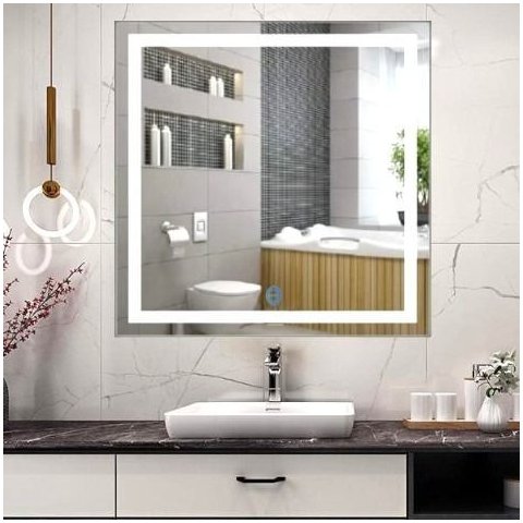 Espelho Led 80x80 Luz 3 Cores Fria Neutra Quente Quadrado Jateado 80cm Touch 80