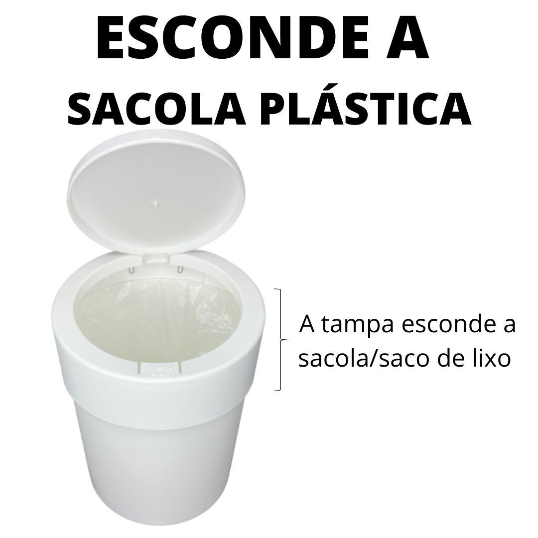 Lixeira  Cesto 5l Click Abre Fácil detalhe Esconde Sacola - Decoração para Casa - Cor BRANCA - 2