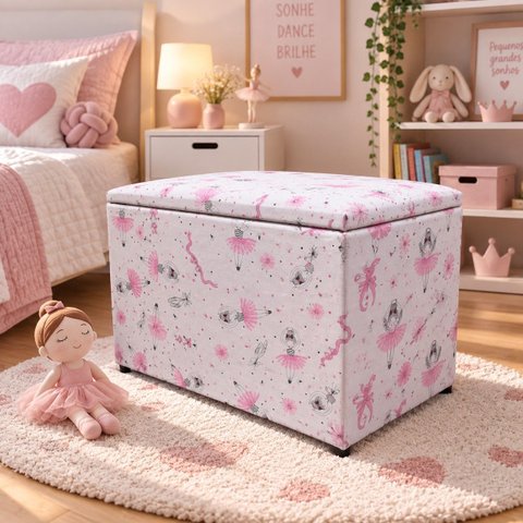 Puff Baú Banqueta Retangular Organizar e Decorar 55cm Bailarina