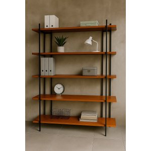 Estante Aberta Industrial com 5 Prateleira em Madeira Maciça Corredor Cozinha Sala de Estar Decoraçã