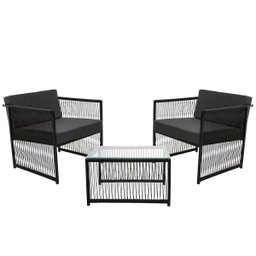 2 Poltronas e Mesa Centro Santiago Fio Fibra Encosto e Assento Estofado - 1