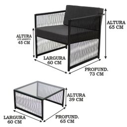 2 Poltronas e Mesa Centro Santiago Fio Fibra Encosto e Assento Estofado - 3