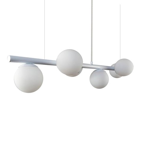 Lustre Pendente Figo Branco -6 Globos Esfera de Vidro Branco