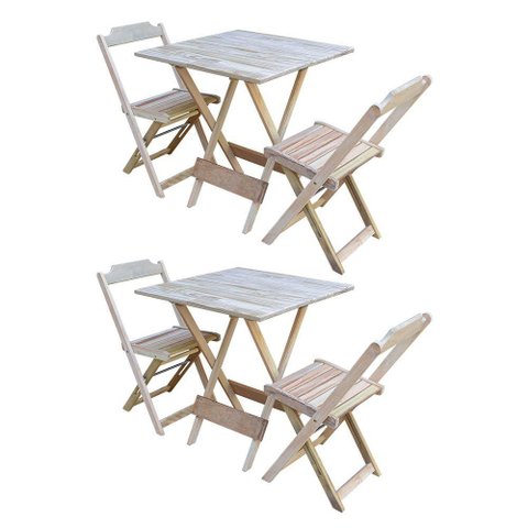 Kit 2 Conjuntos de Mesa Dobravel com 2 Cadeiras de Madeira 70x70 Ideal para Bar e Restaurante - sem