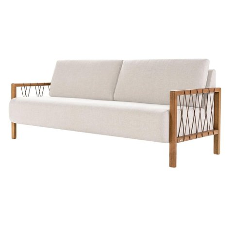 Sofá Joe Linho Cor Bege e Fibra Algodão Marrom com Base Madeira Amendoa 180 Cm - 58968