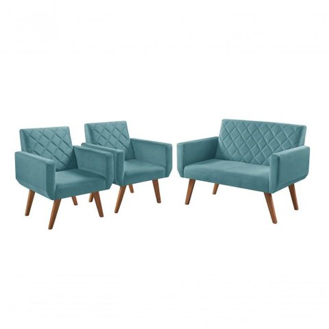 Conjunto Anabelle 2 Poltronas de 1 Lugar 1 Poltrona 2 Lugares Braço Unidecor Turquesa