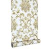 PAPEL DE PAREDE VINÍLICO IMPORTADO TEXTURA ALTO RELEVO ESTILO ARABESCO - BRANCO PEROLA | DOURADO - 1