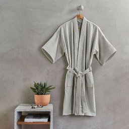 Roupão Veludo Regence Jacquard Favo Cinza Manga Curta 100% Algodão Tamanho Único - Artex - 2