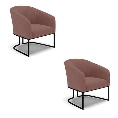 Cadeira Sala de Jantar Base Industrial Preto Kit 2 Stella Veludo D03 - D'Rossi Cor Rose