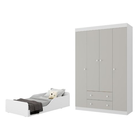 Jogo de Quarto Infantil com Minicama Montessoriana e Guarda-Roupa Encanto Multimóveis MP4840 Branco