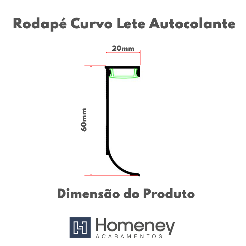 Rodapé Curvo Lete Autocolante em Aluminio com Aba para LED 60mm x 20mm - Homeney Preto 2m - 8