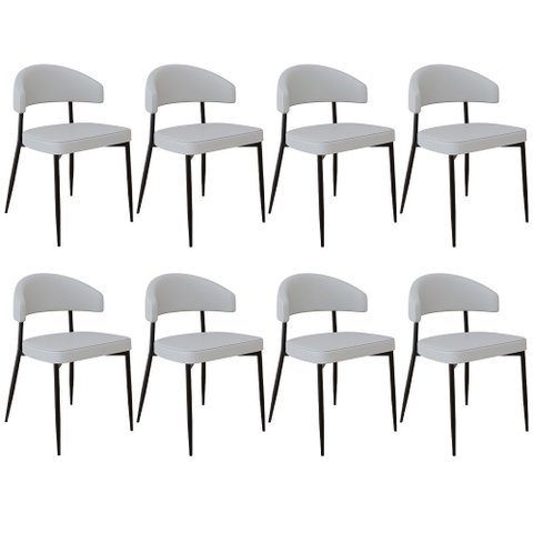 Kit 08 Cadeiras Estofada para Sala de Jantar Serena Preto C01 Courino Off White - Lyam Decor