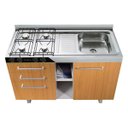 Ver imagem 1 de Pia Fogão com Balcão 1200 Evolution Madeirado 4 Bocas Acendimento Automático Gás GLP Inox Ghel