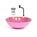 Ver imagem 2 de Cuba de Vidro Redonda 35cm Rosa + Valvula + Torneira Preta