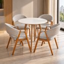 Ver imagem 1 de Conjunto Mesa Leda Tampo Redonda 90cm MDF Tx + 4 Cadeiras Estofadas em Linho Cinza-Claro