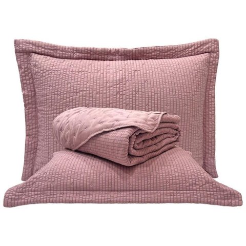 Kit Cobre Leito Colcha Casa Scarpa Anabela Queen Dupla Face Texturizado Percal 300 Fios 3 Peças -