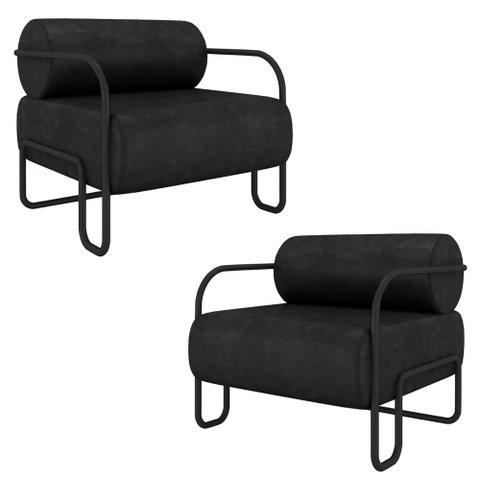 Kit 2 Poltronas Decorativas Sala de Estar Polatsk Base Industrial de Ferro Pu Preto G33 - Gran Belo