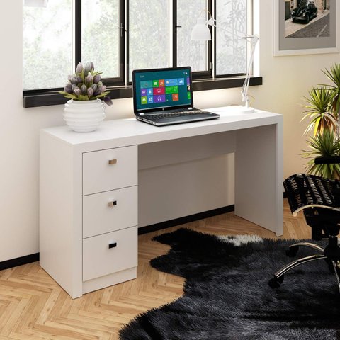 Mesa para Escritório ou Escrivaninha 1,36m com 3 Gavetas Várias Cores Me4102 Tecno Mobili - Branco