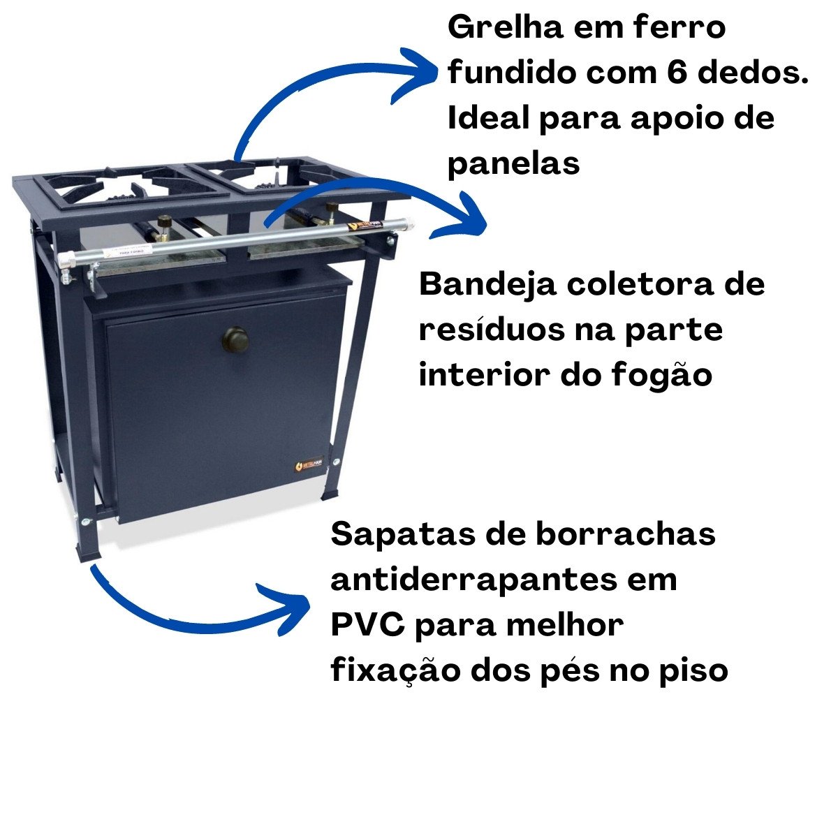 Fogão Industrial 2 Bocas Alta Pressão P7 com Forno 66L Metalfour - 2