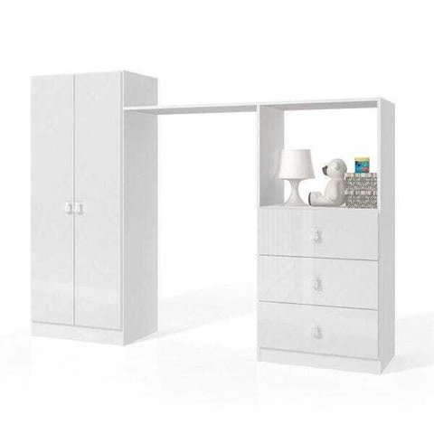 Guarda-Roupa Infantil 2 Portas com Cômoda 3 Gavetas Completa Móveis