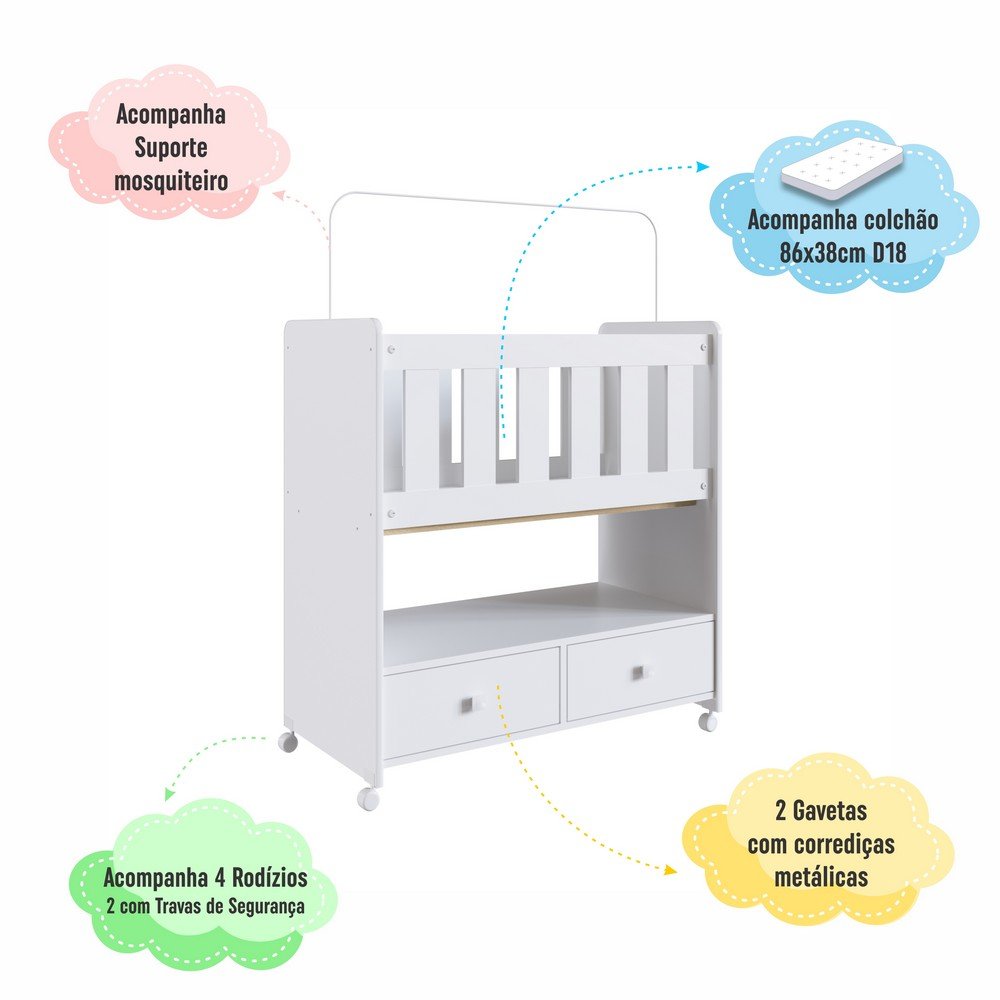 Mini Berço 2 Gavetas com Colchão Moisés Completa Móveis - 5