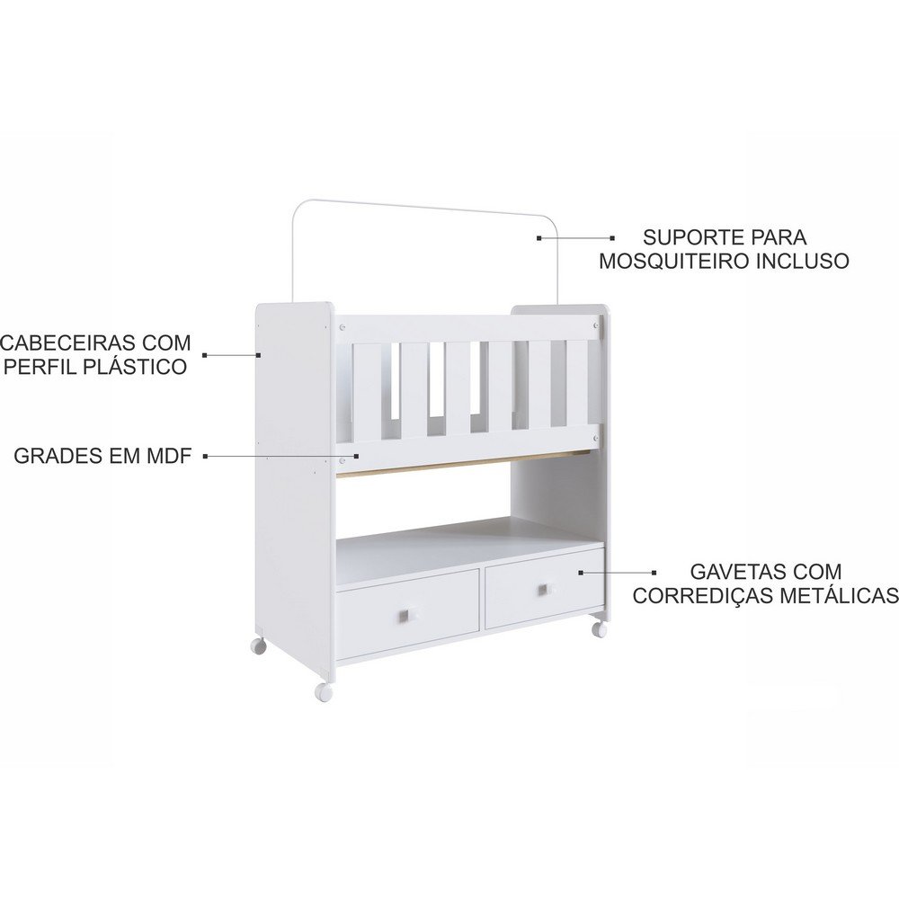 Mini Berço 2 Gavetas com Colchão Moisés Completa Móveis - 6