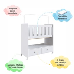 Mini Berço Moisés Normatizado 90cm Branco Linha By By510 Completa Móveis - 6