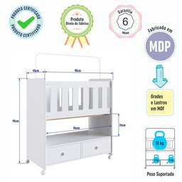 Mini Berço Moisés Normatizado 90cm Branco Linha By By510 Completa Móveis - 7