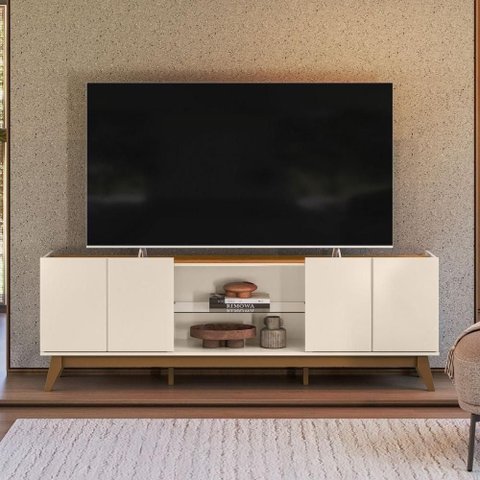 Rack para Tv com 4 Portas e Nicho Central para Sala Off White