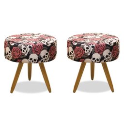 Kit 2 Puff Banqueta Florenza Suede Caveira Deluss - 1