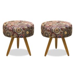 Kit 2 Puff Banqueta Florenza Suede Mandala Amarelo Deluss - 1