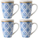 Ver imagem 1 de Jogo 4 Xícaras de Chá Porcelana Branca com Tampa e Infusor Inox 310ml Lisboa Lyor Azul