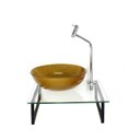 Ver imagem 1 de Kit Cuba de Vidro Redonda 10mm Dourado Real Tampo 40cm Incolor com Suporte Torneira Valvula