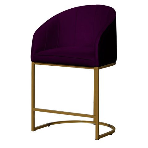 Poltrona Banqueta Decorativa Estofada Mia Veludo Base Metal Dourada - Estopar Poltrona Mia Veludo Ro