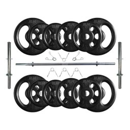 Kit com 40kg de Anilhas Ferro Fundido + Barras de Supino e Halteres - 1