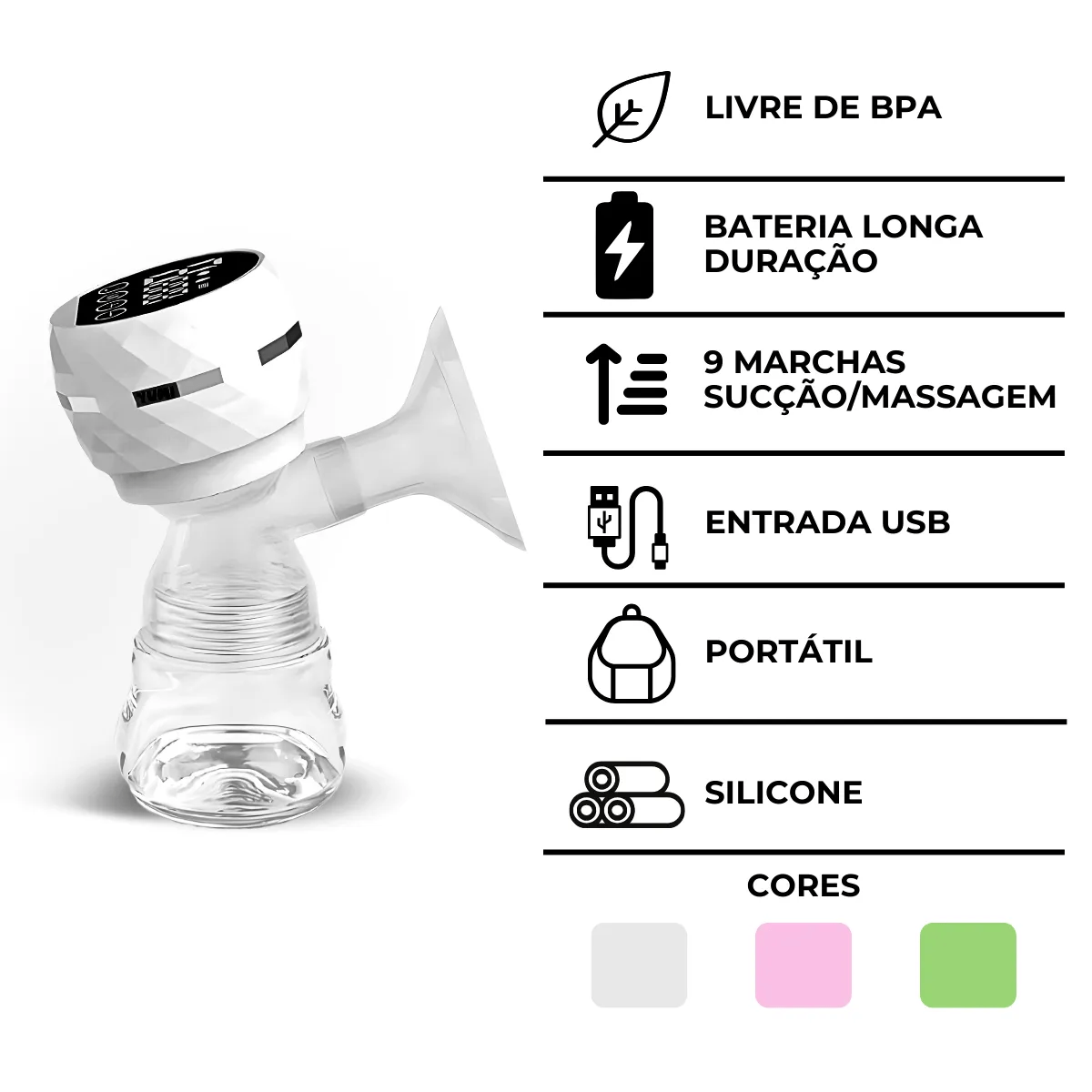 Extrator Tira Leite Elétrico Portátil Amamentação Sugador Branco - 9