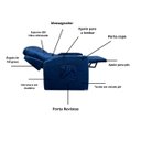 Ver imagem 3 de Poltrona Papai com Porta Copo Reclinável Massageador Veludo:azul Marinho