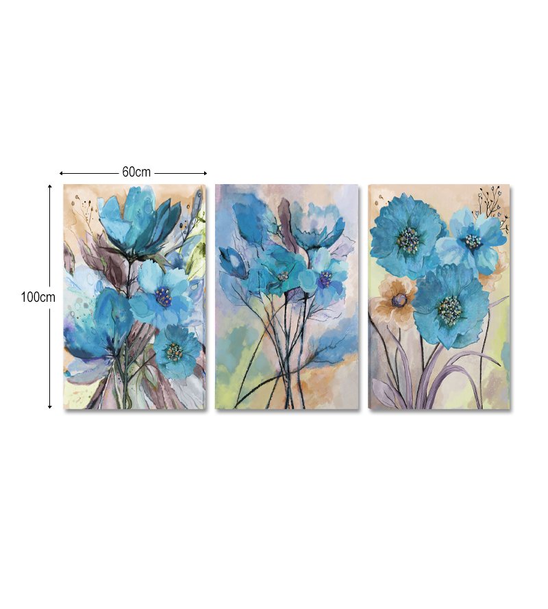 Conjunto 3 Quadros Decorativos Tela em Lona Flores Aquarelas 100x60cm para Sala Quarto - 2