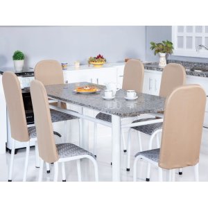 Kit 6 Capas Encosto de Cadeira de Ferro Tubular Cozinha e Jantar Malha Helanca Elástica:avelã Bege