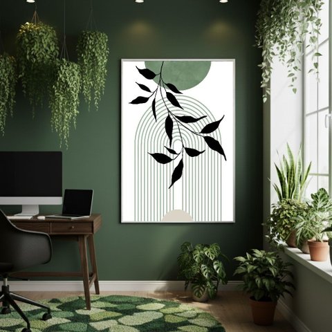 Quadro Decorativo Arte Ramos Arco Verde 70x50cm Mold Branca