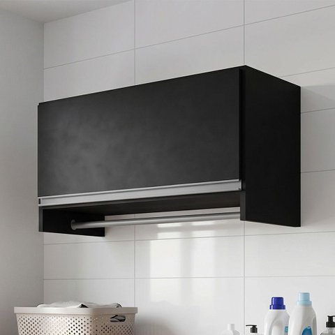 Armário Multiuso Aéreo Cabideiro Grécia Preto - Lyam Decor