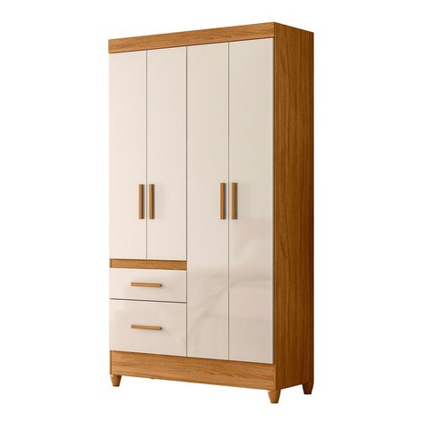 Guarda-roupa Madri Pequeno Quarto 4 Portas 2 Gavetas Freijo com Off White