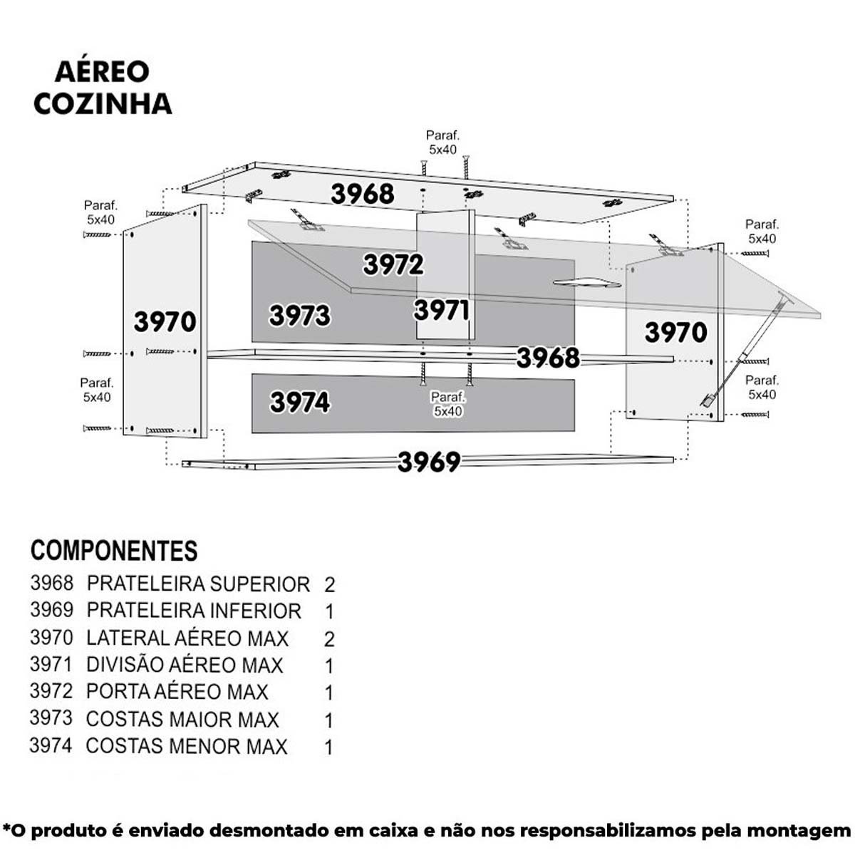 Armário Sapateira Aéreo Suspenso Multiuso de Parede 1 Porta - Preto Fosco - 4