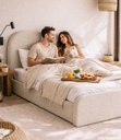 Ver imagem 2 de Cama Estofada Valentina 1.40m Casal Minimalista Moderna Estilo Clean Cor Linho Ocre
