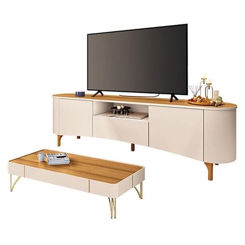 Rack Bancada Elara com Mesa de Centro Cadenza Off White Cinamomo - Hb Móveis