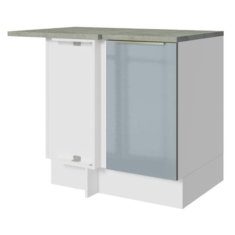 Balcão de Canto Madesa Lux 1 Porta 60 cm Profundidade (Com Tampo) Branco/Cinza