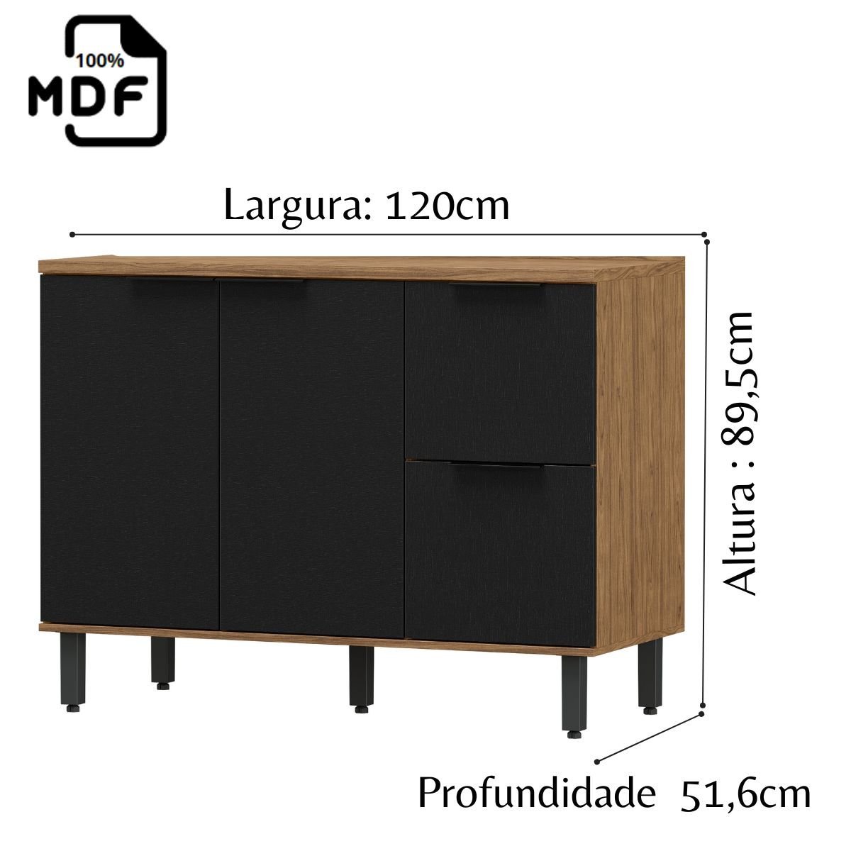 Balcão de Pia 120cm em MDF Lombardia - cor Freijó Nero - 4