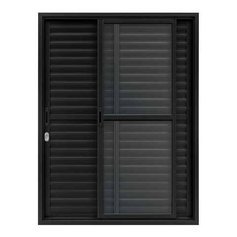 Porta Balcão de Aluminio Preto 3 Folhas Linha 25 com Fechadura 2,10x1,50