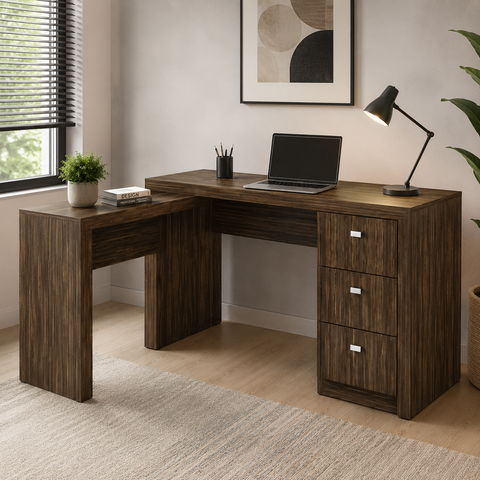 Escrivaninha de Canto para Escritório Home Office 3 Gavetas Nogal - Tecnomobili